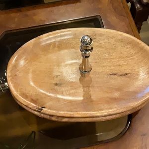 Amazing silver and wood footed server or accent piece.